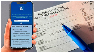 Documento de visa y móvil para trámite en línea